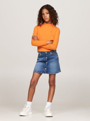 haut extra slim rayé à col cheminée orange pour filles tommy hilfiger