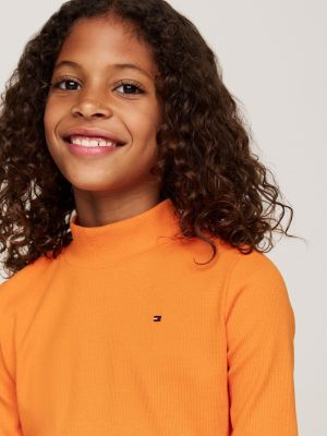 orange mock turtleneck stripe extra slim top for girls tommy hilfiger