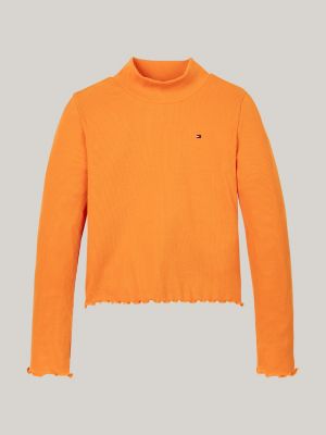 orange mock turtleneck stripe extra slim top for girls tommy hilfiger