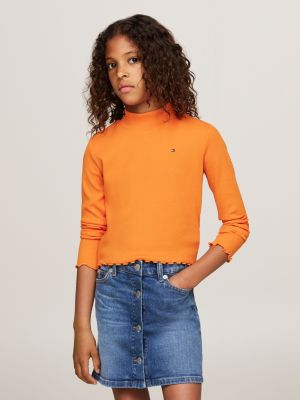 orange mock turtleneck stripe extra slim top for girls tommy hilfiger