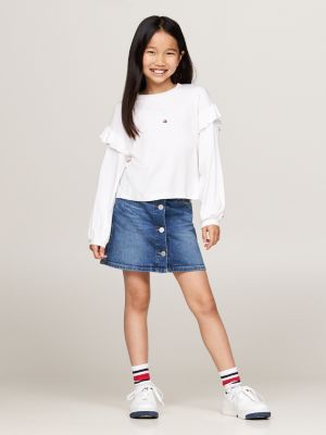 weiß langarmshirt mit schreibschrift-logo für mädchen - tommy hilfiger
