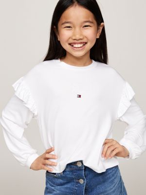 weiß langarmshirt mit schreibschrift-logo für mädchen - tommy hilfiger