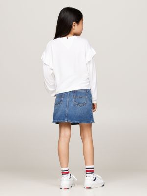 weiß langarmshirt mit schreibschrift-logo für mädchen - tommy hilfiger