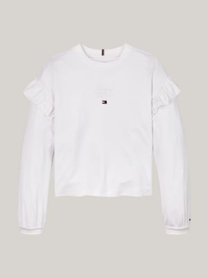 weiß langarmshirt mit schreibschrift-logo für mädchen - tommy hilfiger