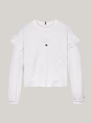 white logo long sleeve t-shirt for girls tommy hilfiger