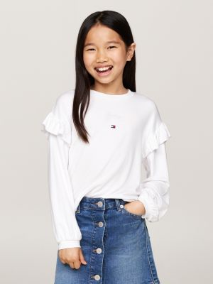 weiß langarmshirt mit schreibschrift-logo für mädchen - tommy hilfiger