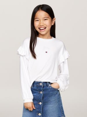 t-shirt a maniche lunghe con logo in corsivo white da bambine tommy hilfiger