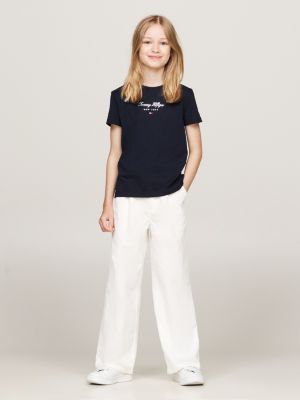 blue metallic logo crew neck t-shirt for girls tommy hilfiger