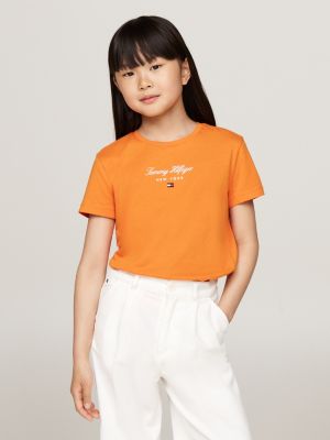 Metallic Logo Crew Neck T Shirt Orange Tommy Hilfiger