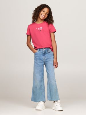 pink metallic logo crew neck t-shirt for girls tommy hilfiger