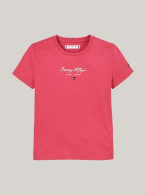 Metallic Logo Crew Neck T Shirt Pink Tommy Hilfiger