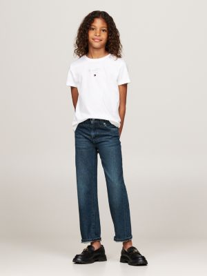 t-shirt con logo metallizzato bianco da bambine tommy hilfiger