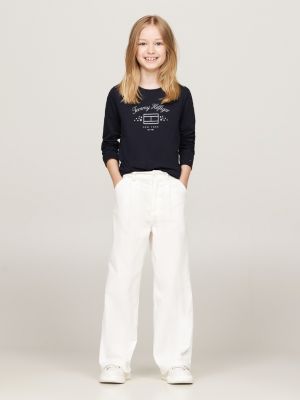 t-shirt a maniche lunghe con bandiera blu da bambine tommy hilfiger