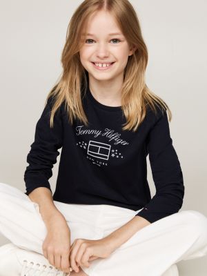 t-shirt a maniche lunghe con bandiera blu da bambine tommy hilfiger