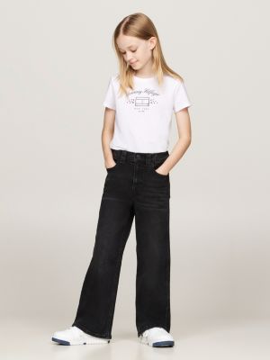 white logo print slim t-shirt for girls tommy hilfiger