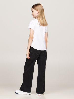 white logo print slim t-shirt for girls tommy hilfiger