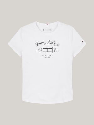 t-shirt slim fit con logo stampato bianco da bambine tommy hilfiger