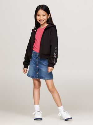 black embroidery logo zip-thru hoody for girls tommy hilfiger