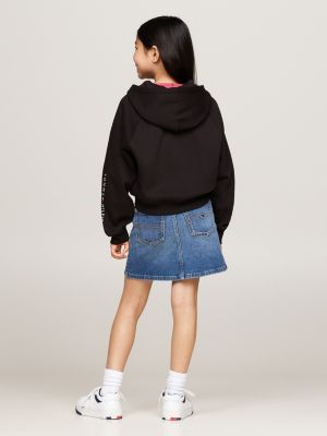 black embroidery logo zip-thru hoody for girls tommy hilfiger