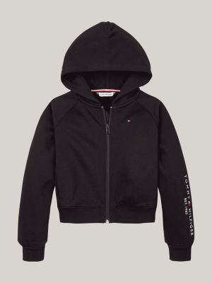 schwarz reißverschluss-hoodie mit aufgesticktem logo für mädchen - tommy hilfiger