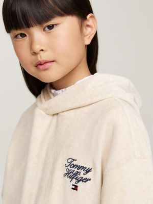 beige logo velour relaxed hoody for girls tommy hilfiger