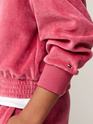 felpa relaxed fit in velour con cappuccio rosa da bambine tommy hilfiger