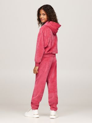 pink logo velour relaxed hoody for girls tommy hilfiger