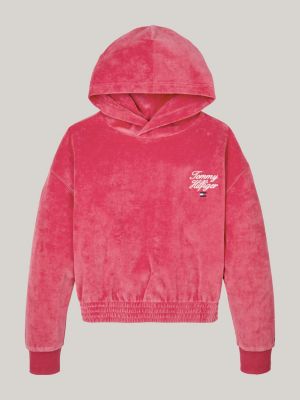 felpa relaxed fit in velour con cappuccio rosa da bambine tommy hilfiger