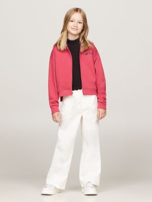 sweat à capuche varsity à logo au dos rose pour filles tommy hilfiger