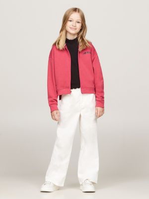 felpa varsity con cappuccio e logo sul retro rosa da bambine tommy hilfiger