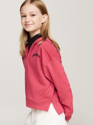 sweat à capuche varsity à logo au dos rose pour filles tommy hilfiger