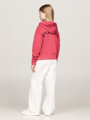 sweat à capuche varsity à logo au dos rose pour filles tommy hilfiger
