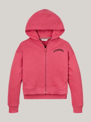 felpa varsity con cappuccio e logo sul retro rosa da bambine tommy hilfiger