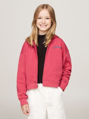 felpa varsity con cappuccio e logo sul retro pink da bambine tommy hilfiger