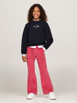 felpa relaxed fit con logo in corsivo blu da bambine tommy hilfiger