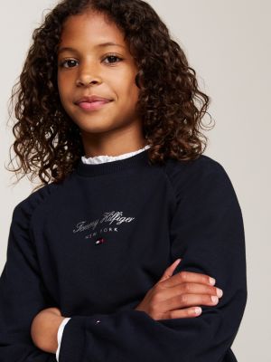 blau relaxed fit sweatshirt mit schreibschrift-logo für mädchen - tommy hilfiger