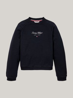 felpa relaxed fit con logo in corsivo blu da bambine tommy hilfiger