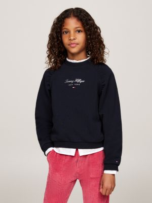 felpa relaxed fit con logo in corsivo blue da bambine tommy hilfiger