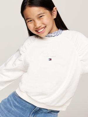 sweat décontracté à logo cursive gris pour filles tommy hilfiger