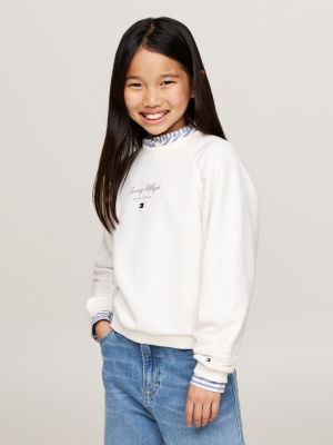 sweat décontracté à logo cursive gris pour filles tommy hilfiger