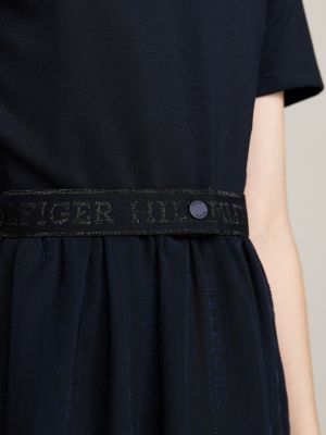 vestito hilfiger monotype in tulle blu da bambine tommy hilfiger