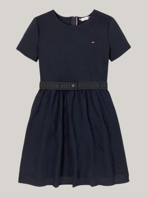 blue hilfiger monotype belted tulle dress for girls tommy hilfiger