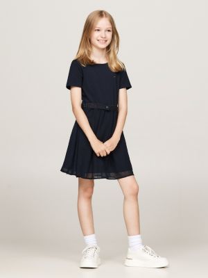 robe ceinturée en tulle hilfiger monotype bleu pour filles tommy hilfiger