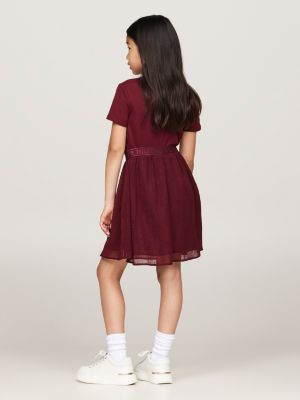 robe ceinturée en tulle hilfiger monotype rouge pour filles tommy hilfiger