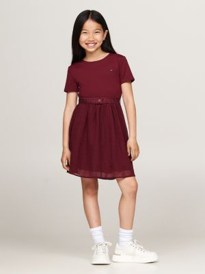 robe ceinturée en tulle hilfiger monotype rouge pour filles tommy hilfiger