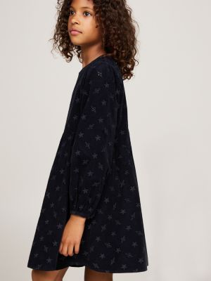 blue embroidery corduroy long sleeve dress for girls tommy hilfiger