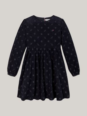 blue embroidery corduroy long sleeve dress for girls tommy hilfiger