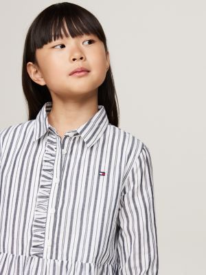 vestido camisero de rayas metálicas gris de niñas tommy hilfiger