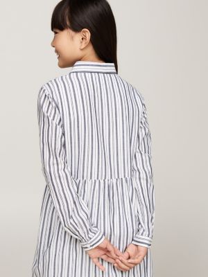 vestido camisero de rayas metálicas gris de niñas tommy hilfiger