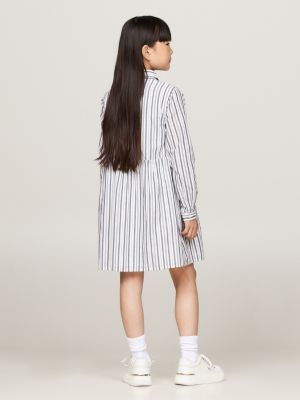 vestido camisero de rayas metálicas gris de niñas tommy hilfiger